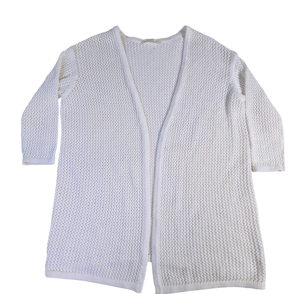 Marine Layer Cotton Cardigan XS/S White Mesh Open Front Three Quarter Sleeve